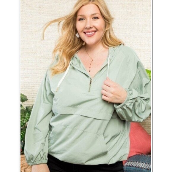 Mint Green Windbreaker Rain jacket Hoodie - Picture 10 of 11